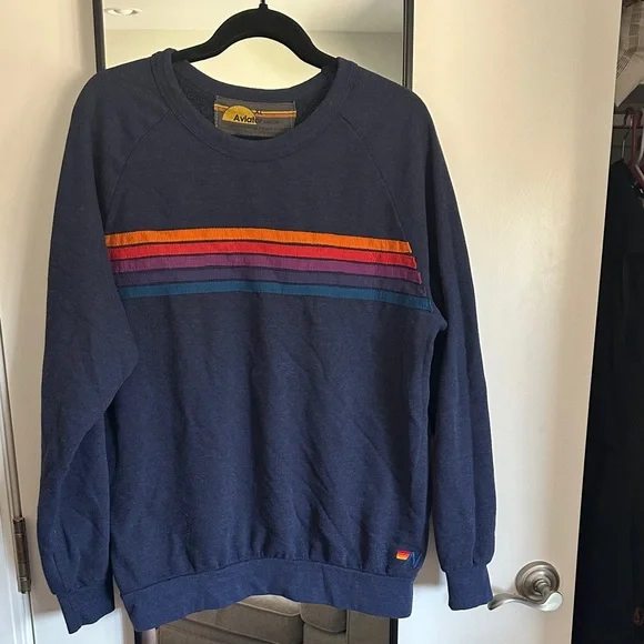 Aviator Nation Navy 5 Stripe Navy Crewneck Sweatshirt - Picture 1 of 4